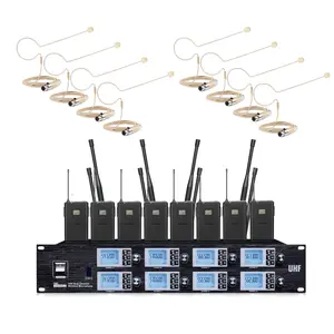 8 Channels UHF Wireless Earset Headworn Microphone System for Stage Theater School Drama Play Beige