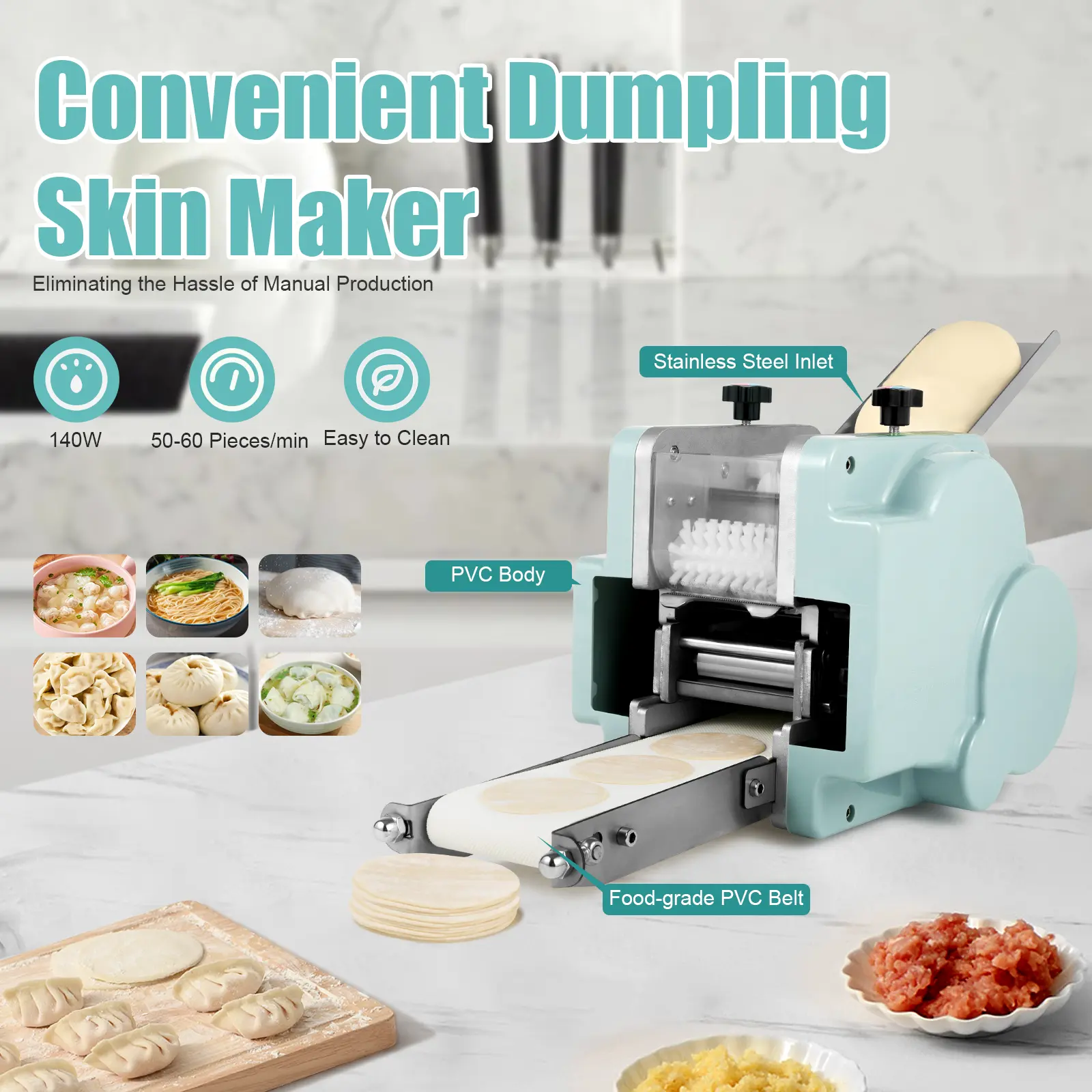 Electric Dumpling Skin Maker, 140 Watt, 50 to 60 Pieces Per Minute, Imitation Handmade, Multi Use for Dumpling Bun Wonton, Compact, Home Commercial