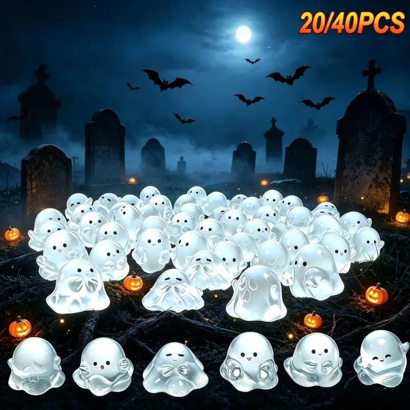 Glow-In-The-Dark Mini Ghosts Figurines, Cute Halloween Micro Landscape Decor, Christmas Tree Ornaments, Spooky Party Favors, Haunting Holiday Decor for Home Garden Festival Gift