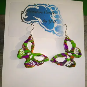 Skull Butterfly Polymer Clay Earrings Colorful Design Unique Jewelry