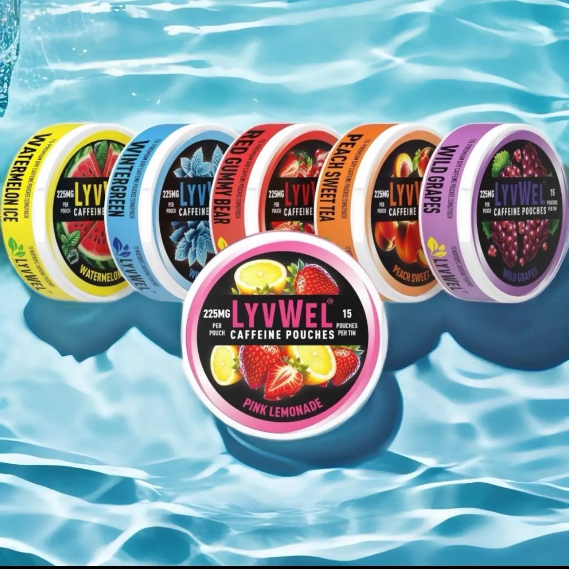 LyvWel Upper Energy Deckys 5-Pack Caffeine Pouches 225mg per Jar 3375mg Total Energy Boost Zero Sugar Guarana Extract for Enhanced Focus Stamina & Mental Clarity Beverage Sport Drink