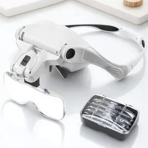 Headband LED Magnifier Kit with 5 Replaceable Lenses (1.0X-3.5X), Ergonomic Elastic Headband, Bright Anti-Glare Light for Jewelry, Electronics, Watch Repair, Engraving & Lab Work