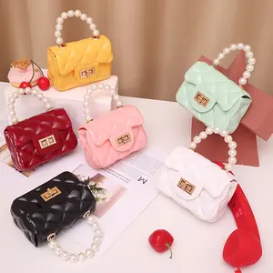 Women's Chic Lock Buckle Handbag with Chain Strap, Pearl Embellished Flap Shoulder Bag for Kids Gifts