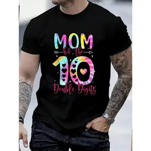 100% Cotton Mom Of The Birthday Girl Double Digits 10th Birthday T-Shirt Women's Men's Graphic Tee Crew Neck summer vacation Tops