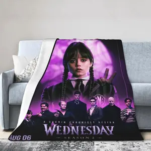 A soft and durable blanket with a vintage Wednesday TV series theme print, perfect for home or holiday parties, or as a gift for fans of the show. Single-sided