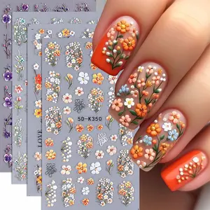 Flower Pattern Nail Art Sticker (4 Counts/set), Self Adhesive Nail Decal, Diy Nail Art Decoration for Women & Girls, Flower Design Nails