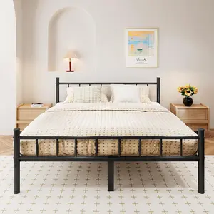 Full Size Metal Bed Frame with Headboard & Footboard 14 Inch Metal Platform Mattress Foundation Support with Steel Slat, Under Bed Storage, No Box Spring Needed