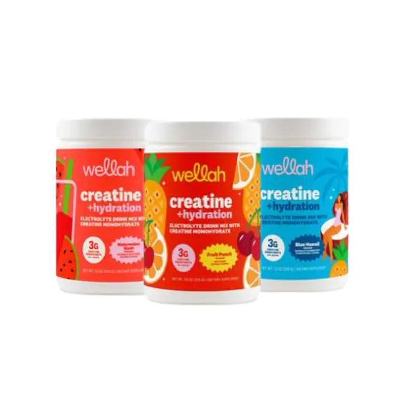 Wellah Creatine + Electrolyte bundle Blue Hawaii | Watermelon Slush | Fruit Punch | 3g Creatine Per Serving | 1500mg of Electrolyte Complex Per Serving | 30 Servings | Fitness Supplement