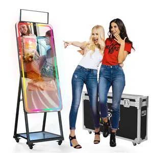 MWE Magic Mirror Photo Booth Touch Screen with Professional Photography Light,RGB Surround Light,1200W Pixel HD Camera,Printer Placement Plate,Software APP Remote Control,Stand with Wheels (32in)