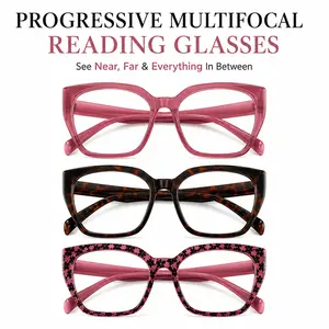 Women’s Progressive Multifocal Reading Glasses, HD Clear Blue Light Filtering Readers, Oversized Square Frame Eyewear for Reading, Screen Time & Daily Wear