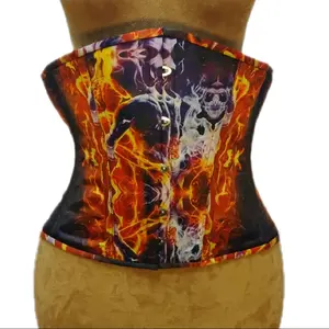 Twin Flame Printed Waist Training Corset | 34-Inch Waist Goal | 12.5" Long Steel-Boned Corset Shapewear Womenswear Belts Compression Bridal