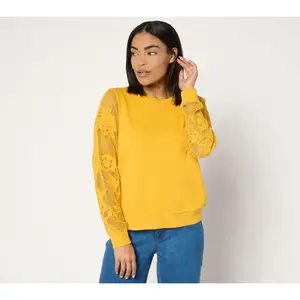 Peace Love World Embroidered Mesh French Terry Top