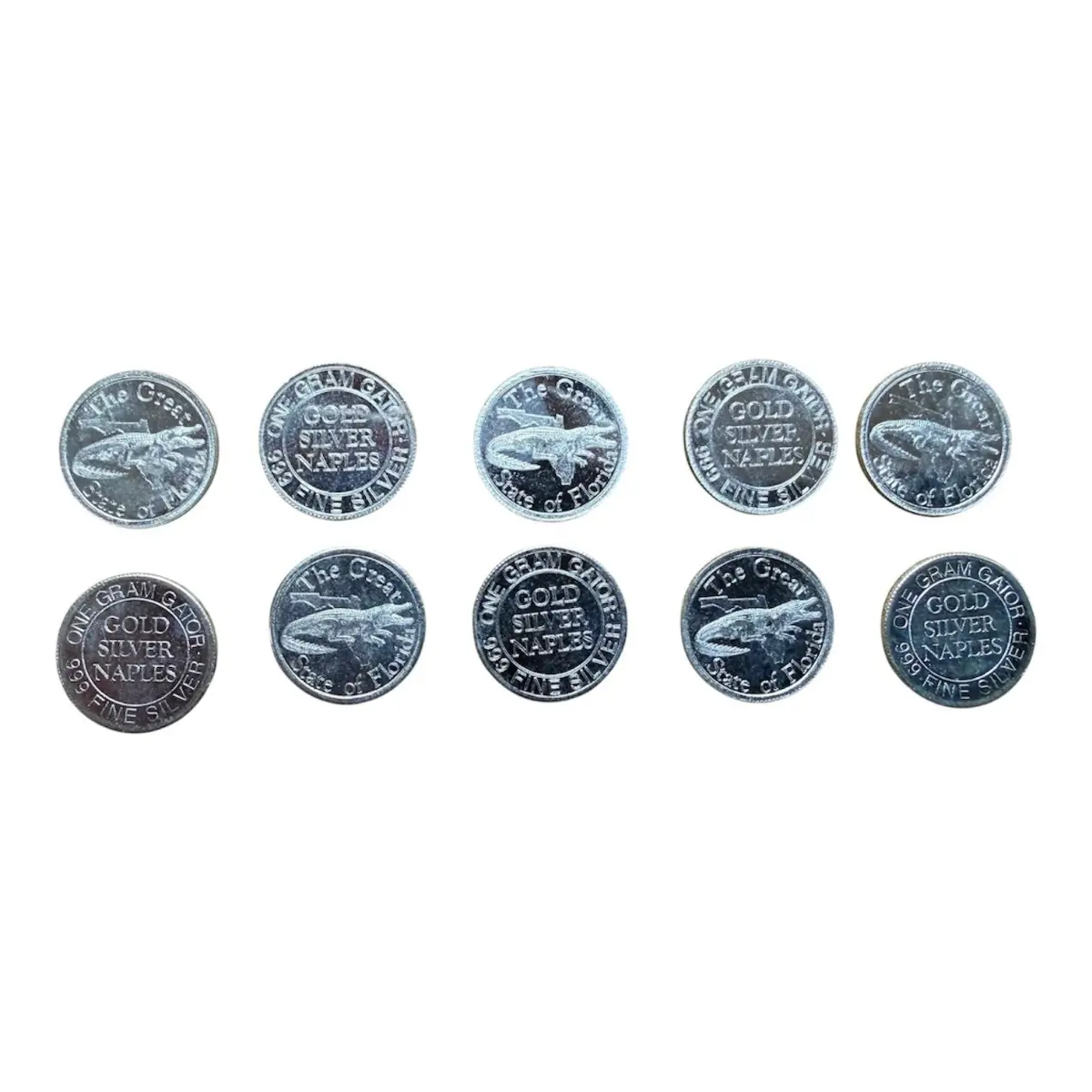 The Great State of Florida 1 Gram Gator Silver Coin – Lot of 10 – Total 10 Grams Silver