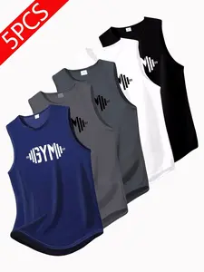 5-Pack Men's GYM Print  Sleeveless Tank Tops, Quick Dry Athletic Workout Shirts, Breathable Gym Tops for Men, Sleeveless Workout Vest