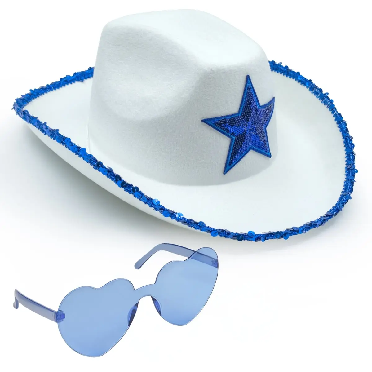 212 MAIN Women's White Cowboy Hat - Lightweight Western Accessory with Blue Star Detail, Ideal for Country Concert, Rodeo Party