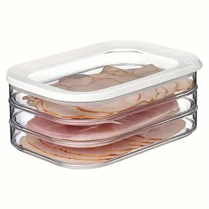 3-Tier Stackable Deli Meat and Cheese Storage Organizer with Lid, BPA-Free Plastic Refrigerator Food Container, Dishwasher Safe Set