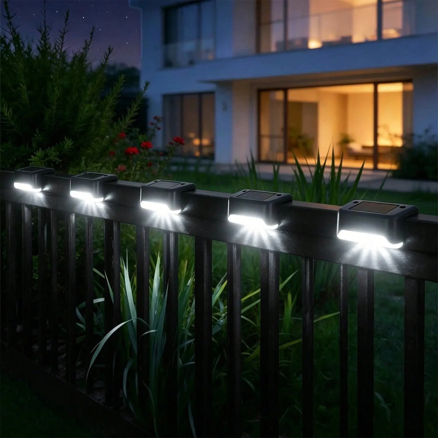 12 Pack Solar Step Lights Outdoor Waterproof Solar Powered Deck Railing Lights,2 Color Options, Auto Light Up LED Stair Fence Lights for Patio Backyard Garden Decoration