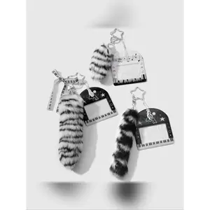 Y2K Fashion Vintage High-Quality Plush Gradient Leopard Tail Bow PVC Keychain Bag Charm, Casual All Seasons Accessory