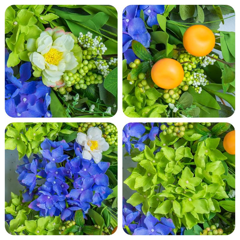 ZMOCEN-24-inch All-Season Hydrangea Wreath For Front Door Spring Summer Outdoor Indoor Decor With Faux Flowers Rustic Farmhouse Style For Weddings Mother's Day Windows Home UV-Resistant Weatherproof Design