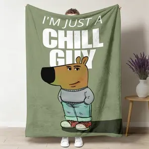 1pc Chill Guy Meme Flannel Blanket, Soft Warm Funny Dog Throw Blanket, Cozy Plush Chill Guy Blanket, Ideal for Sofa Couch, Meme Lover Gift, Birthday Present 50"x60"