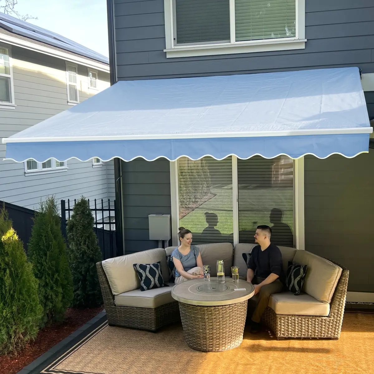 ALEKO AWM12X10LBLUE068-UNB 12 x 10 ft. Retractable Sunshade Motorized Patio Awning, Sky Blue