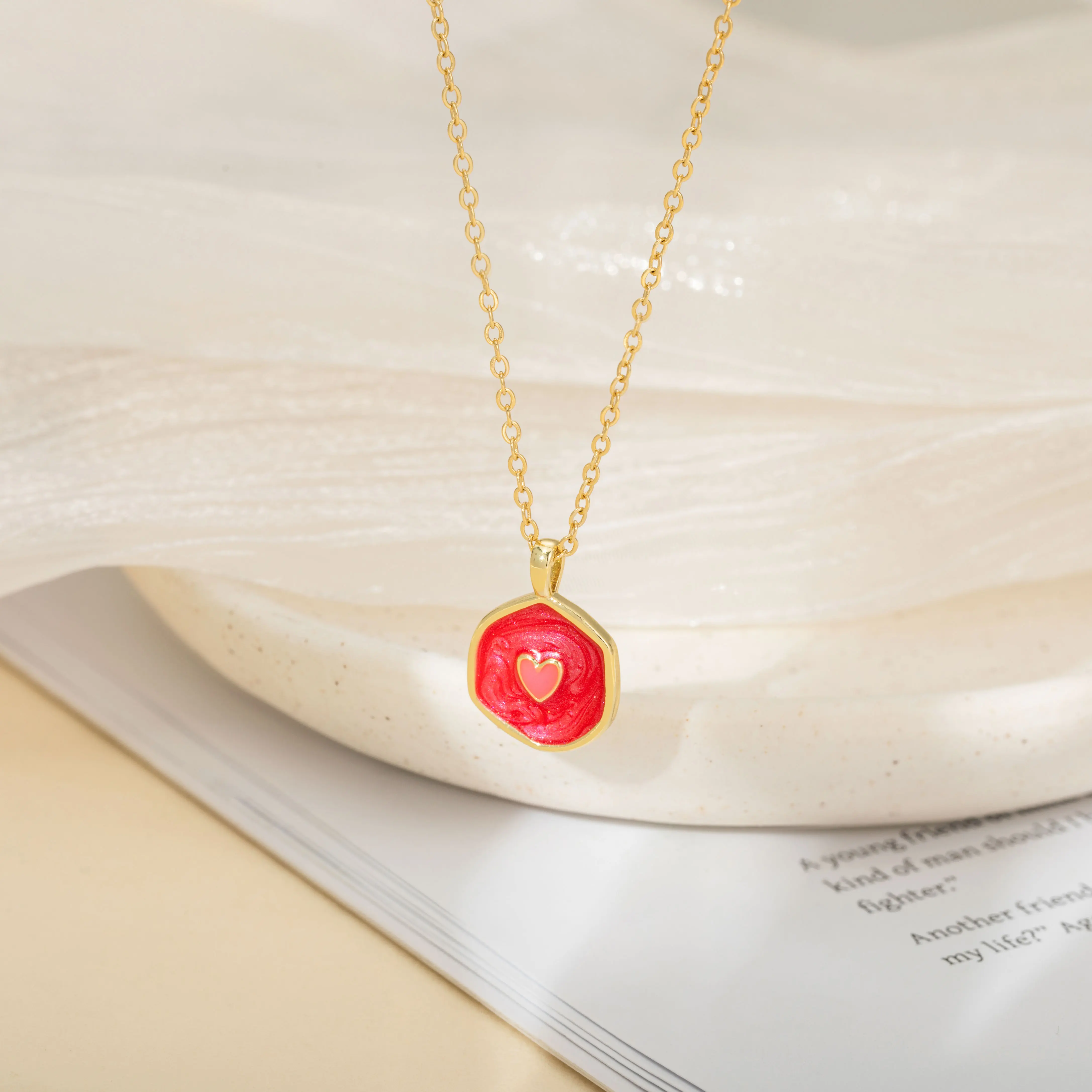 Tewiky 14K Gold Plated Irregular Two-Tone Glow-in-the-Dark Heart Coin Pendant Necklace - For Valentine's Day gifts Tewiky 14K Gold Plated Irregular Two-Tone Glow-in-the-Dark Heart Coin Pendant Necklace - For Valentine's Day gifts