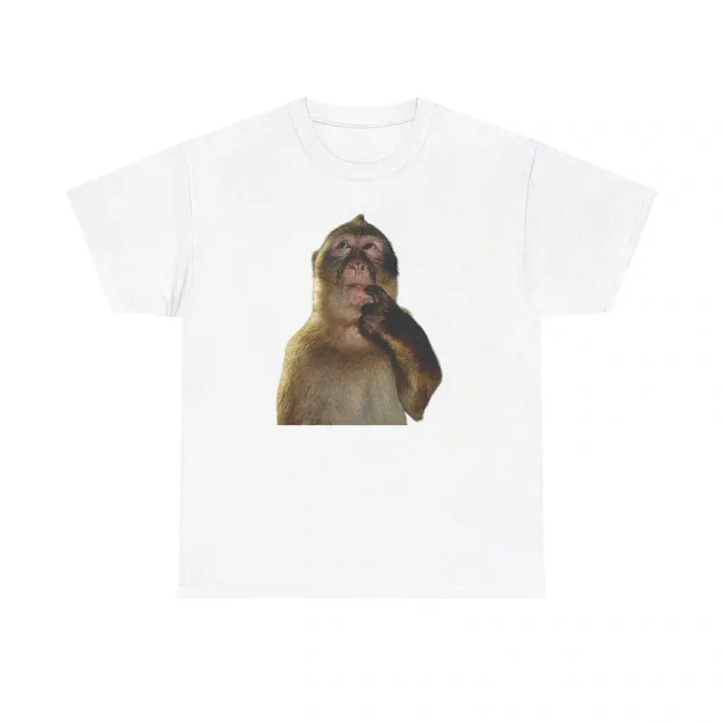 Women's Short-Sleeve Casual Comfy Round Neck Soft Funny Thinking Monkey Meme Unisex T-Shirt