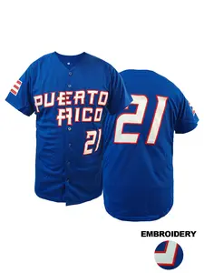 Men's Puerto Rico #21 Baseball Jersey,Embroidered V-Neck Breathable Short Sleeve Top, Unisex Training & Competition Wear, Athletic Training Apparel