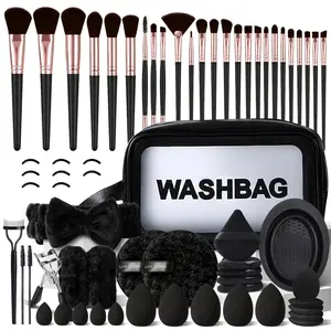 64-Piece Pink Makeup Brush Set, Professional Multifunctional Makeup Tool Kit with Makeup Bag, Face Makeup Accessories, Sponge Puff Set, Eyelash Curler Tool