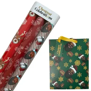 Chestnut Celebrations Black Santa Christmas Wrapping paper & Gift Bag 2-Pack combo