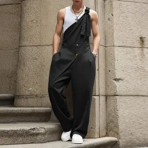 INCERUN Men's Genderless Asymmetrical Jumpsuit Avant-Garde Tie-Shoulder Overalls