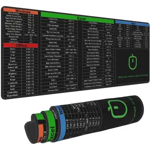 Excel Shortcut   Pad,   Outlook  Prompt Extended Large XL Cheat Sheet, Non Slip Rubber Base Stitched Edge Gaming Mousepad, PC Office Keyboard Mat 31.5 X 11.8 Inch