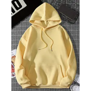 pocket springtok Casual Long Sleeve Hoodie For Women - Soft Yellow Pullover With Drawstring Hoodie, Front Pocket And Ribbed Cuffs, The Perfect Casual Wear For Spring And Fall