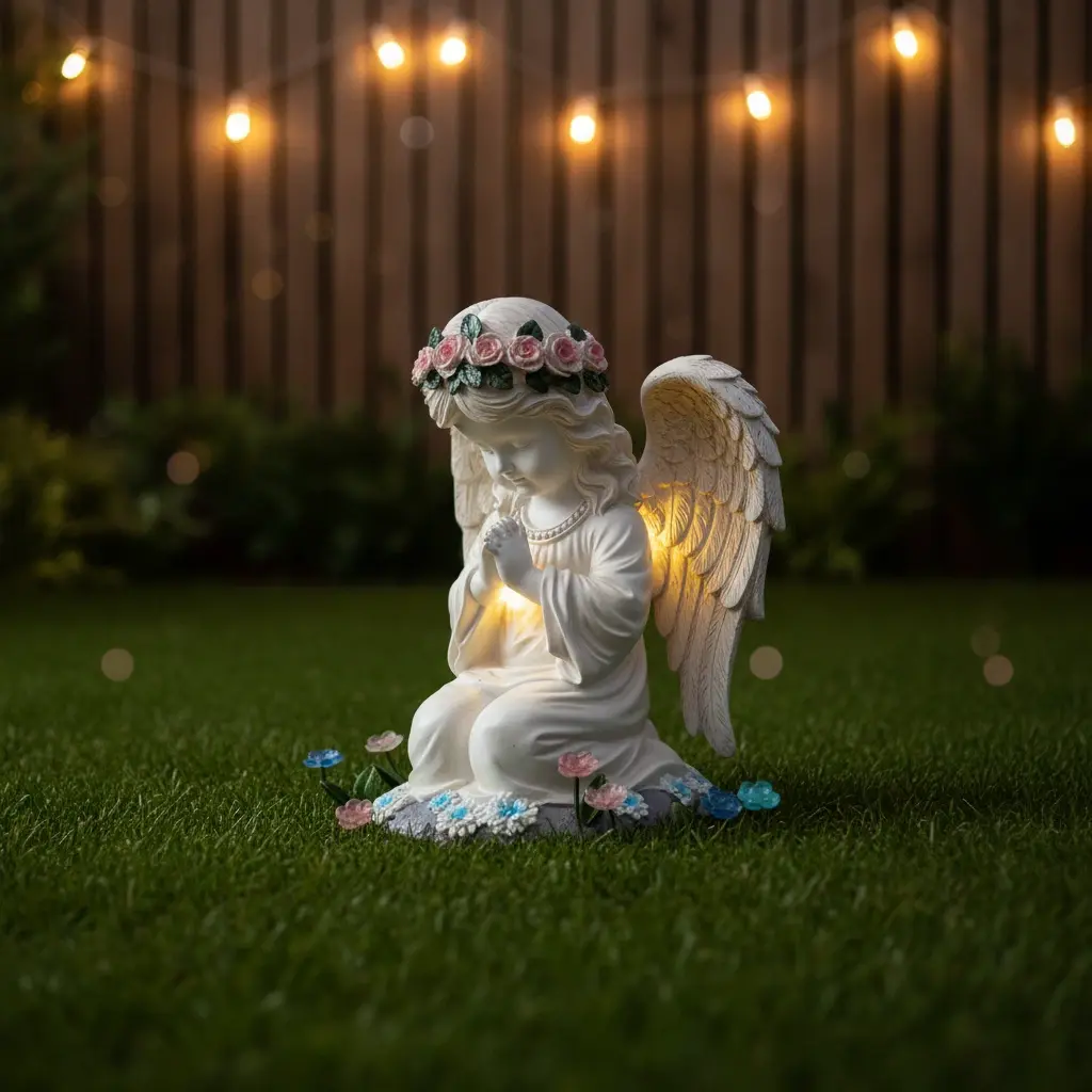 Compact Solar Lighted Wings Kneeling Prayer Angel Statue - Resin Waterproof Weather-Resistant Luminous Outdoor Home Decor, Perfect Garden Gift for Courtyard-Lawn