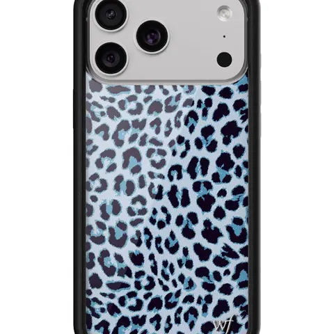 Wildflower Cases Blue Meow Limited Edition Trendy Collab Protective Custom iPhone Handheld Device Cover - Baby Blue Navy-Black Leopard Print, Raised Black Shockproof Durable Bumper, Women's Owned Small Business Accessories for Women, Cute Aesthetic Gift