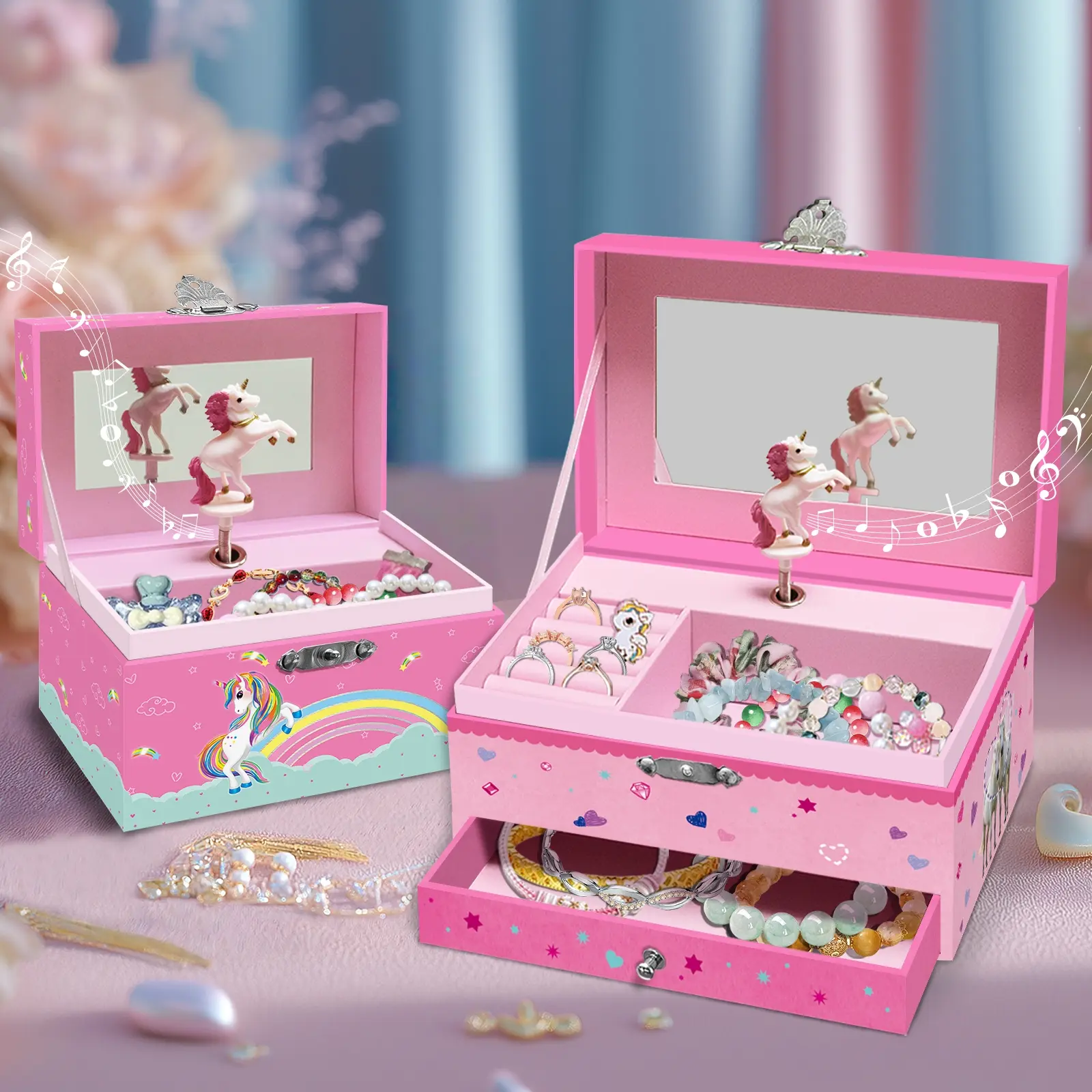 Music Jewelry Storage Box Unicorn Theme Gift Jewelry Box Containers with Lids, Perfect for Birthday Thanksgiving Wedding Valentine's Day Christmas New Year Celebrations Jewelry Boxes