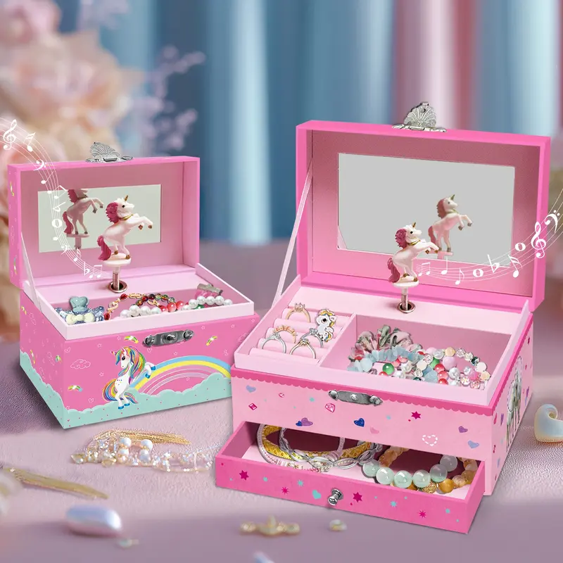 Music Jewelry Storage Box Unicorn Theme Gift Jewelry Box Containers with Lids, Perfect for Birthday Thanksgiving Wedding Valentine's Day Christmas New Year Celebrations Jewelry Boxes