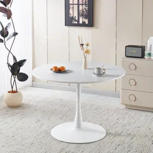 [Fahuac] 42.1in Tulip Table - Round MDF Top, Metal Pedestal Leg, for 4-6 People, Mid-Century.
