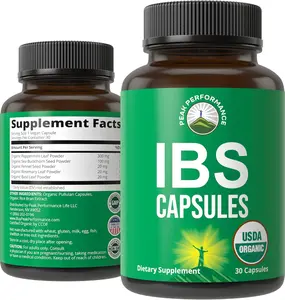 USDA Organic IBS Capsules for Relief, Ingestion, Bloating, Gas. Irritable Bowel Supplement with 5 Handpicked Organic Ingredients. Peppermint Oil, Sea Buckthorn, Fennel Seed, Rosemary Leaf, Basil Leaf