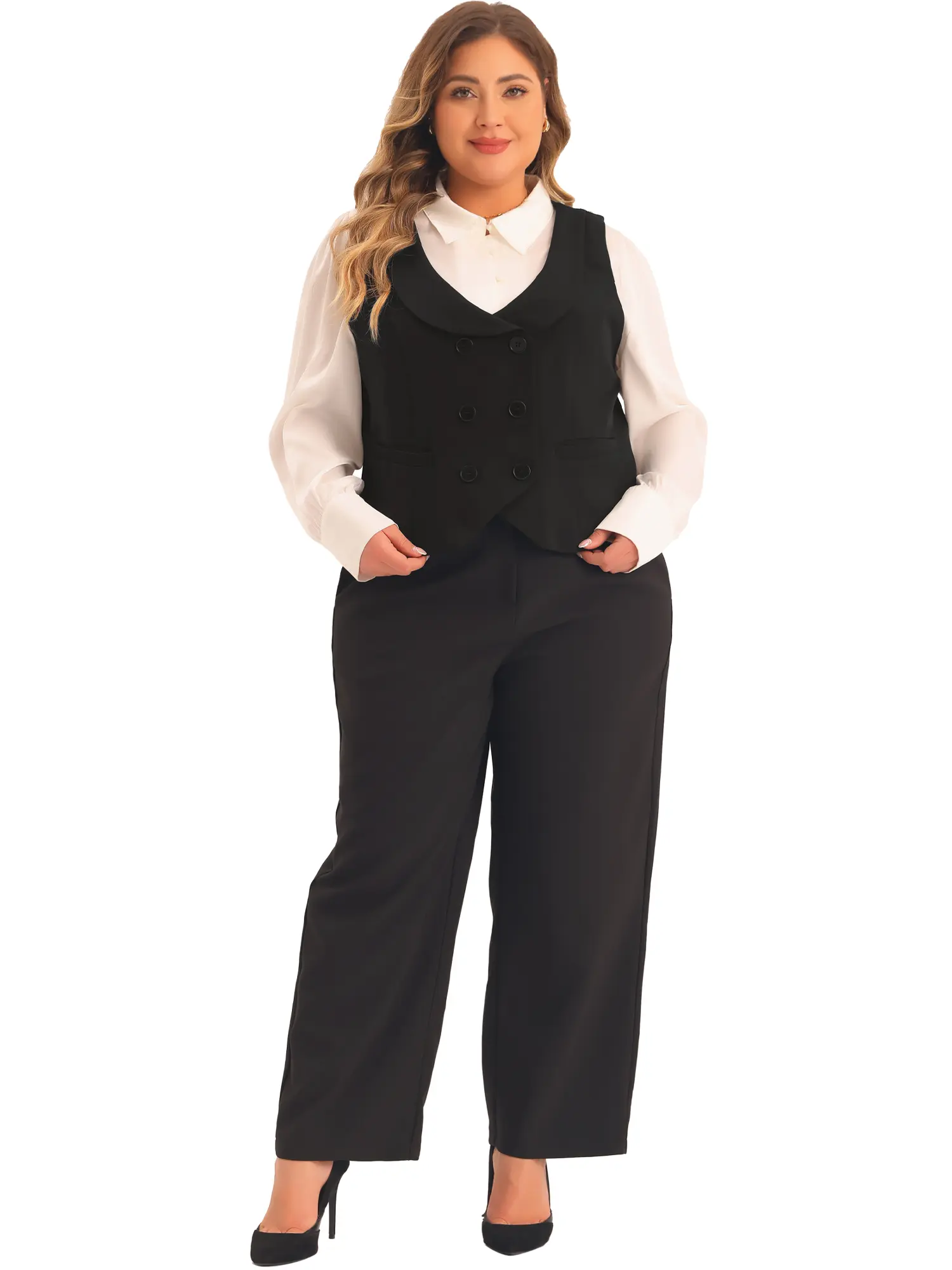 Agnes Orinda Plus Size Waistcoat Double Breasted Vintage Lapel Collar Vest