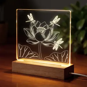 LIVEKEY 3D Laser Acrylic Dragonfly Night Light with Wooden Base, Ambient Lighting Bedside Lamp for Relaxing Sleep, Unique Home Decor Gift Idea