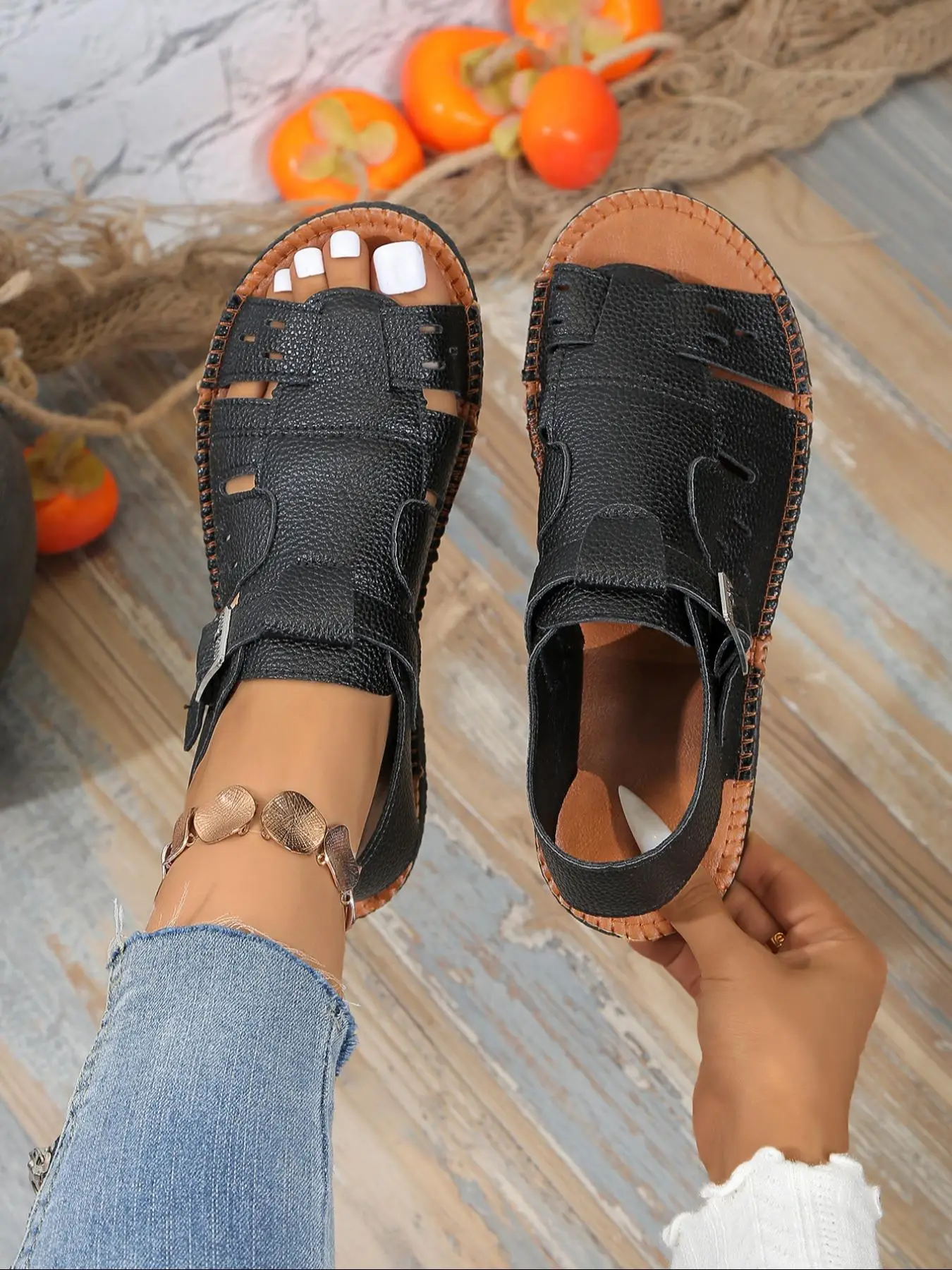 Women's Fashionable Plain Color Roman Sandals, Casual Versatile Flat Sandals for Summer, Lightweight Breathable Comfortable Shoes for Daily Wear, Tren