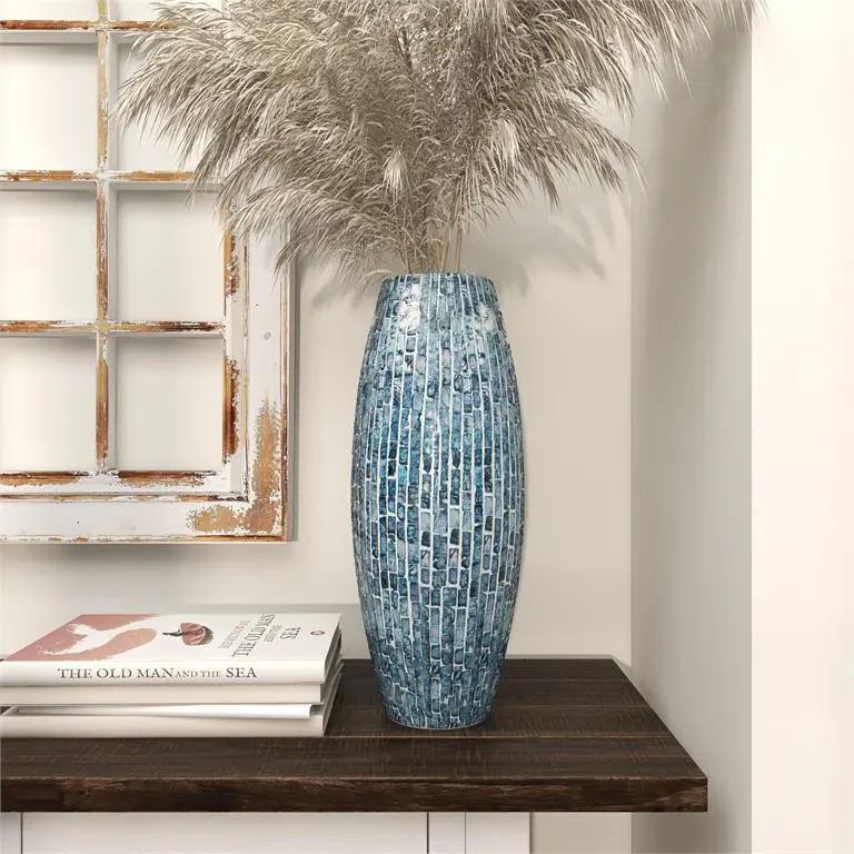 Blue Mother of Pearl Shell Handmade Mosaic Inspired Decorative Vase