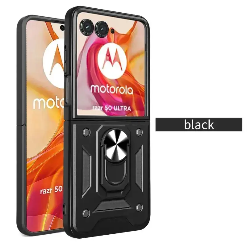 Rugged Hard Smartphone Case with Slide Camera Cover, Screen Protector & Magnetic Stand for Motorola Razr 40/50/60 Ultra - Handheld Cellphone Protection for Devices