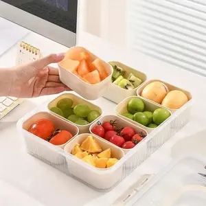 Oversized Portable Snack Box with 4 Forks, Sealed Partitioned Tray for Candy Nuts Vegetables, Includes Lid Handle, Ideal for Picnics Travel