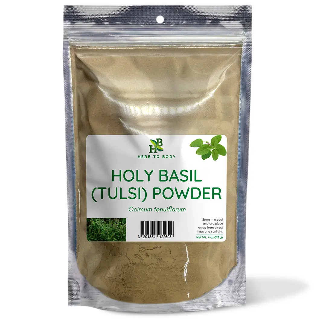 Tulsi Leaf Powder - 4oz | Holy Basil Herbal Supplement for Health & Nutrition Support | Herb To Body