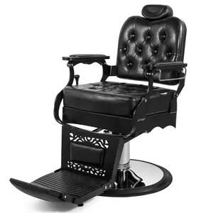 Classic Barber Chairs for Hair Stylist, Vintage & Heavy Duty Hydraulic Recline Salon Chair, Black