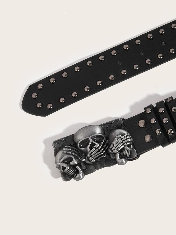 Mens Belt Leather Skull Buckle Belt Waist Band Jeans Decorative Punk Belt Black Studded Belts for Women Y2k Skull Belts