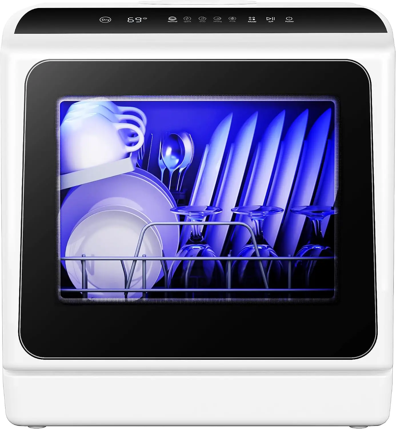 Portable Countertop Dishwasher, 6-Program Mini Dishwasher with 5L Built-in Water Tank, Inlet Hose, High-Temp Function, Air-Dry, No Hookup Needed for Apartments, Black