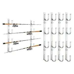 Fishing Rod Holders, 4 Pack Wall or Ceiling Mounted Fishing Pole Holders for Garage, Aluminum Fishing Rod Rack Organizer for Universal Fit